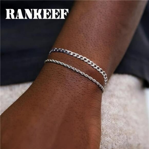 Mens Silver Chain Bracelet Set Figaro Cuban Link Adjustable 7 to 9 Inch Gift - Picture 2 of 7